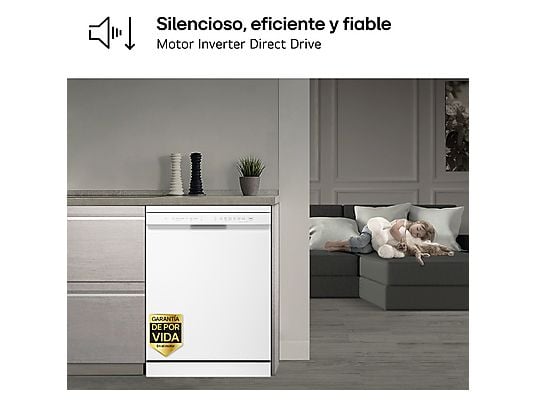 Lavavajillas - LG DF273FW, 14 servicios, 10 programas, 60 cm, QuadWash™, Blanco