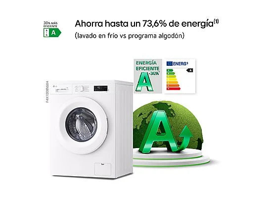 Lavadora carga frontal - LG F4X1008NWH, 8 kg, 1400 rpm, 10 programas, AI Direct Drive™, ThinQ™, Blanco Marfil