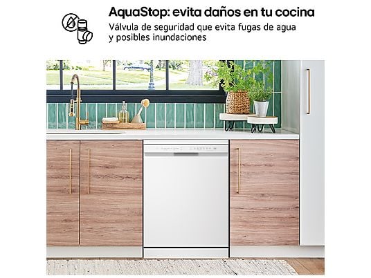 Lavavajillas - LG DF273FW, 14 servicios, 10 programas, 60 cm, QuadWash™, Blanco