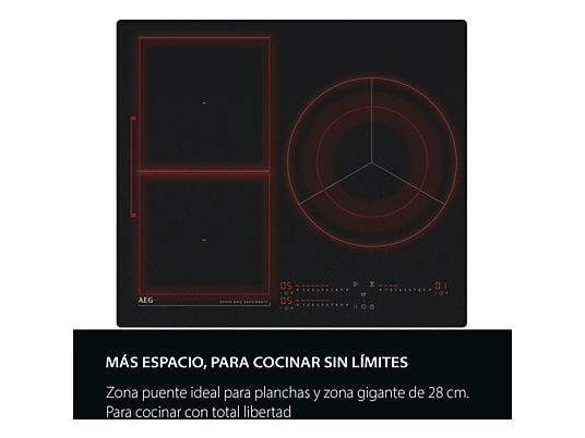 Placa inducción - AEG TI63IQ10IZ, 3 zonas, Zona grande 28 cm, SaphirMatt, 58 cm, Negro Mate