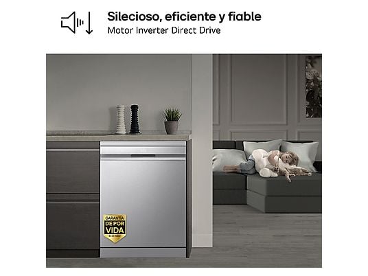 Lavavajillas - LG DF587HVS, 10 servicios, 10 programas, 60 cm, Lavado a vapor, Acero antihuellas