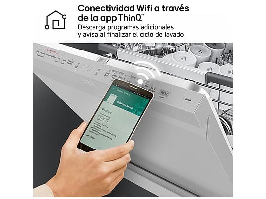 Lavavajillas - LG DF587HVS, 10 servicios, 10 programas, 60 cm, Lavado a vapor, Acero antihuellas