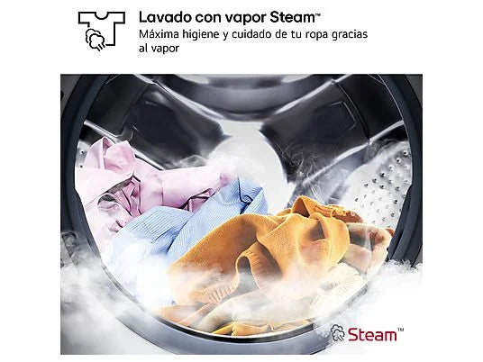 Lavadora carga frontal - LG F4X1008NWH, 8 kg, 1400 rpm, 10 programas, AI Direct Drive™, ThinQ™, Blanco Marfil