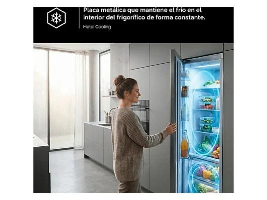 Frigorífico americano - Samsung Bespoke AI RS70F64KETEF, All Around Cooling, No Frost, 178.4 cm, 640 l, Dispensador agua y hielo, Inox