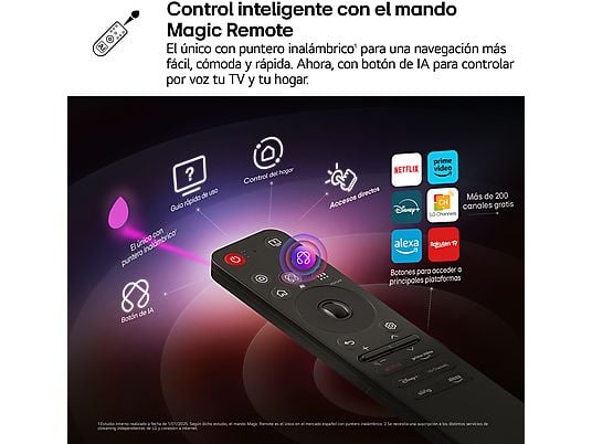 TV OLED 97 - LG OLED97G54LW, OLED 4K, Procesador Inteligente α11 AI Processor 4K Gen2, Smart TV, Gallery Design, Rocky Black