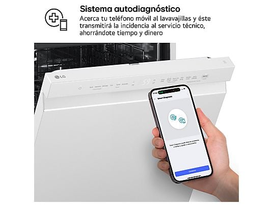 Lavavajillas - LG DF273FW, 14 servicios, 10 programas, 60 cm, QuadWash™, Blanco