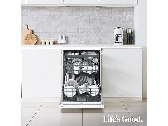 Lavavajillas - LG DF273FW, 14 servicios, 10 programas, 60 cm, QuadWash™, Blanco