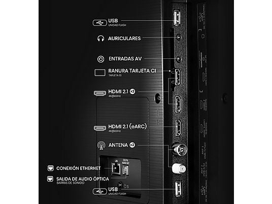 TV LED 85 - Hisense 85A6Q, UHD 4K, Quad CoreMT9603, IA 4K Upscaler, Modo Juego Plus, Control por voz, Negro
