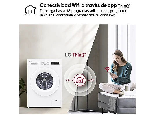 Lavadora carga frontal - LG F4X1008NWH, 8 kg, 1400 rpm, 10 programas, AI Direct Drive™, ThinQ™, Blanco Marfil