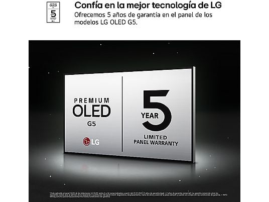TV OLED 97 - LG OLED97G54LW, OLED 4K, Procesador Inteligente α11 AI Processor 4K Gen2, Smart TV, Gallery Design, Rocky Black