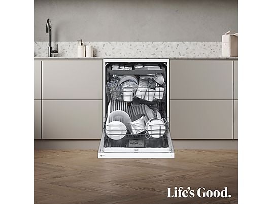 Lavavajillas - LG DF273FW, 14 servicios, 10 programas, 60 cm, QuadWash™, Blanco