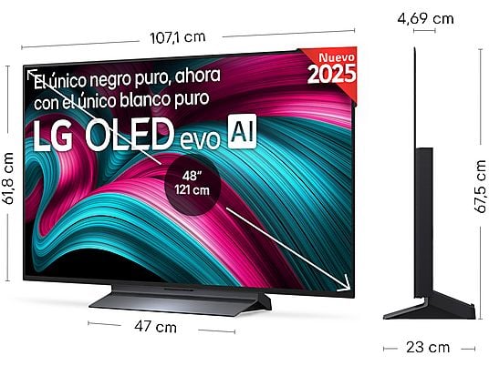 TV OLED 48 - LG OLED48C55LA, OLED 4K, Procesador Inteligente α9 AI Processor 4K Gen8, Smart TV, DVB-T2 (H.265), Negro