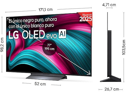 TV OLED 77 - LG OLED77C55LA, OLED 4K, Procesador Inteligente α9 AI Processor 4K Gen8, Smart TV, DVB-T2 (H.265), Negro