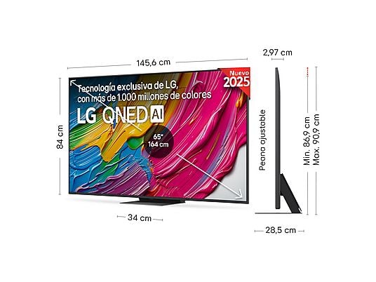 TV QNED 65 - LG 65QNED81A6A, UHD 4K, Procesador Inteligente α7 AI Processor 4K Gen8, Smart TV, DVB-T2 (H.265), Negro