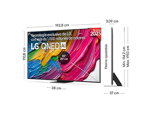 TV QNED 86 - LG 86QNED81A6A, UHD 4K, Procesador Inteligente α7 AI Processor 4K Gen8, Smart TV, DVB-T2 (H.265), Negro
