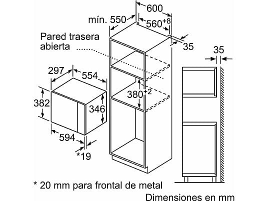 Microondas integrable - Balay 3CG5172N2, 800 W, 5 niveles, 20 l, Negro