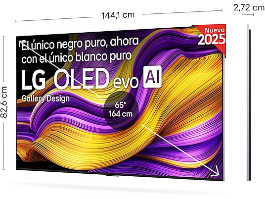 TV OLED 65" - LG OLED65G54LW, OLED 4K, Procesador Inteligente α11 AI Processor 4K Gen2, Smart TV, Gallery Design, Rocky Black