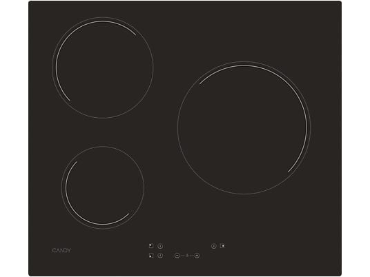 Placa vitrocerámica - Candy Timeless CH63CC4U2, 3 Zonas, Zona grande 25 cm, Float glass, 60 cm, Negro