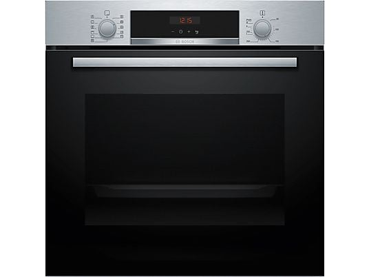 Horno - Bosch HBA574ES3, Multifunción, Pirolítico, 71 l, 59.4 cm, HotAir 3D, Asistente de limpieza con agua, Inox