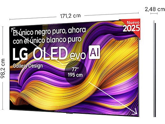 TV OLED 77 - LG OLED77G54LW, OLED 4K, Procesador Inteligente α11 AI Processor 4K Gen2, Smart TV, Gallery Deisgn, Rocky Black