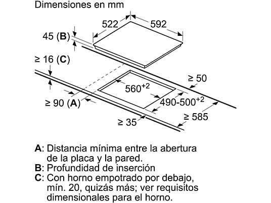 Placa vitrocerámica - Bosch PKK631BB8E, 3 zonas, 60 cm, Negro