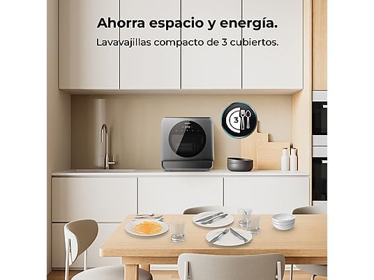 Lavavajillas compacto - CECOTEC Bolero Aguazero 1150 Dark, 3 servicios, 6 programas, 42,5 cm, 300