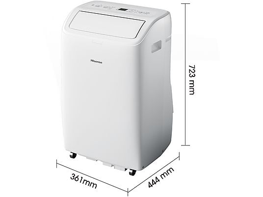 Aire acondicionado portátil - Hisense APC09QC, 2236 fgh, 3 velocidades, Deshumidificador, Super Cool, Mando a distancia, Kit Ventana, Wi-Fi, Blanco