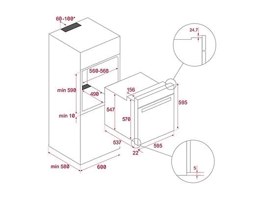 Horno - Teka NEO HBB 4350, Convencional, 2593W, 72l, 59.5 cm Ancho, Puerta de 2 cristales, Acero Inoxidable