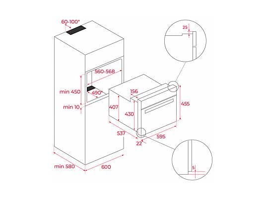Horno - Teka NEO HSC 6350, Multifunción, 44l, Ancho 59.5 cm, 8 funciones, Sistema ThermoSeal, Sistema HydroClean, Acero Inoxidable