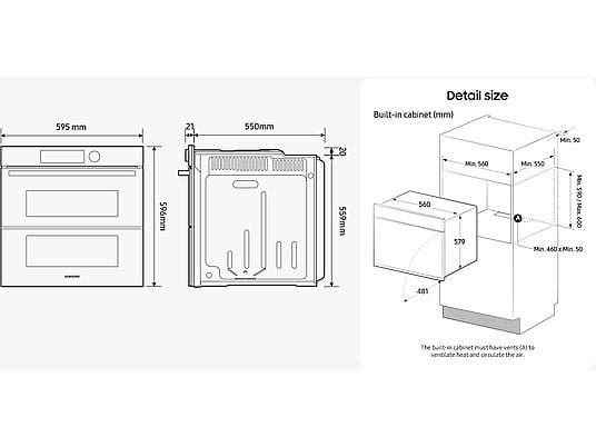 Horno de vapor - Samsung NV7B5750TDKU1, Multifunción, Pirolítico, Air Fry, 76l, 59.5 cm, Dual Cook Flex, WiFi, Negro