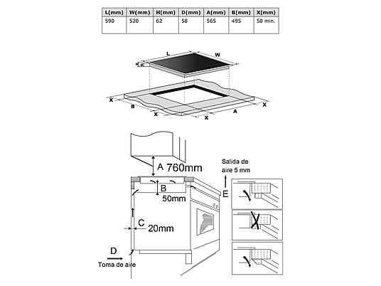 Placa inducción - Infiniton IND3N61G28, 3 Zonas, Zona grande 28 cm, 59 cm, Modo Boost, Negro