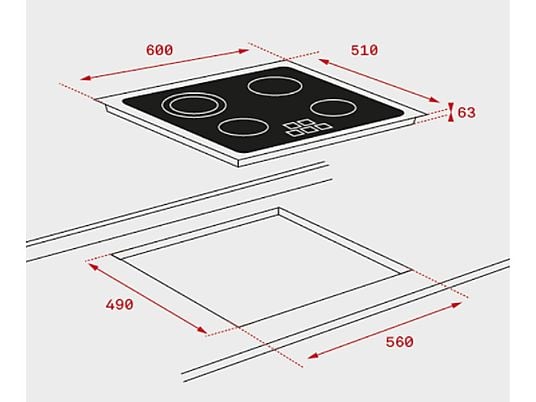 Placa vitrocerámica - Teka TB 6315, 3 zonas, Zona grande 27 cm, Touch Control, 60 cm, Negro