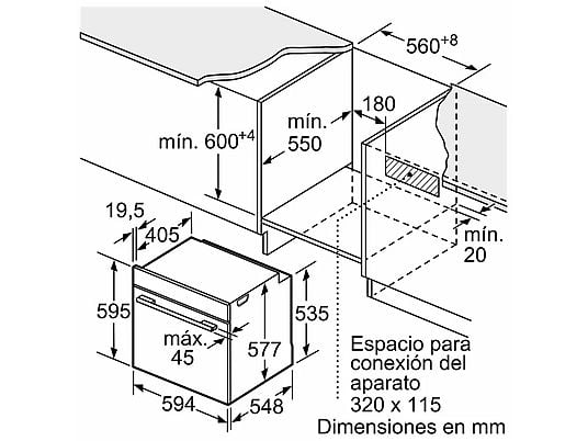 Horno compacto - Bosch HBG774KB1, Serie 8, Multifunción, Pirolítico, 71 l, 54.9 cm, Negro