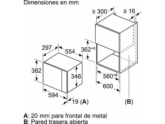 Microondas integrable - Balay 3CG5172N2, 800 W, 5 niveles, 20 l, Negro