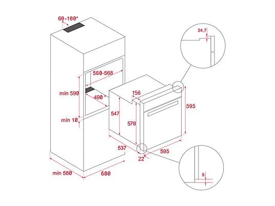 Horno - Teka HSB 6466, Multifunción, 70l, 59.5 cm Ancho, Función AirFry, Esmalte BrightClean, Acero inoxidable