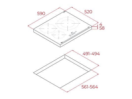 Placa inducción - Teka IBC 63110 SSM BK, 3 zonas, 29 cm Zona grande, 59 cm ancho, Negro