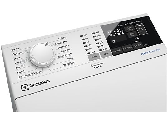 Lavadora carga superior - ELECTROLUX EN6T4722NF, 7 kg, 1200 rpm, 14 programas, SensiCare, Blanco