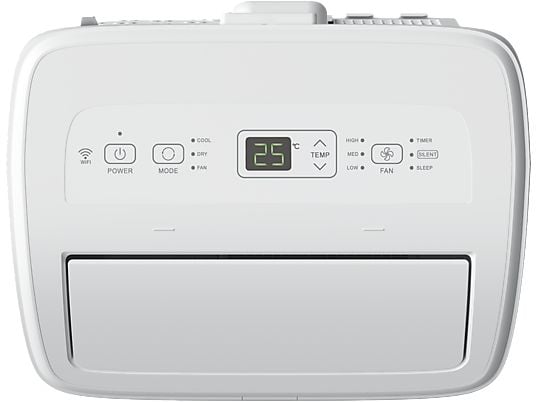 Aire acondicionado portátil - Hisense APC09QC, 2236 fgh, 3 velocidades, Deshumidificador, Super Cool, Mando a distancia, Kit Ventana, Wi-Fi, Blanco