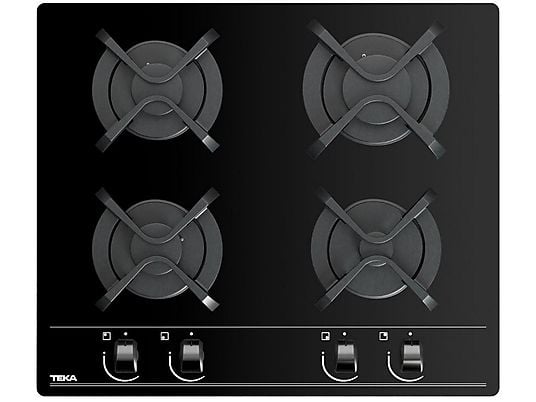 Placa de gas - Teka GBC 6400, 4 zonas, Gas natural, Mandos frontales ergonómicos, 60 cm, Negro
