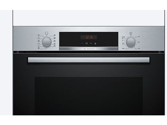 Horno - Bosch HBA574ES3, Multifunción, Pirolítico, 71 l, 59.4 cm, HotAir 3D, Asistente de limpieza con agua, Inox