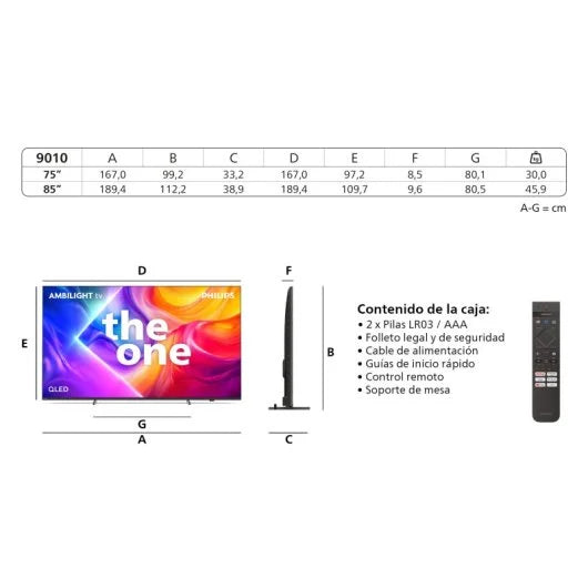 TV Philips The One Ambilight QLED 75 75PUS9010 UltraHD 4K Dolby Vision Dolby Atmos Titan OS