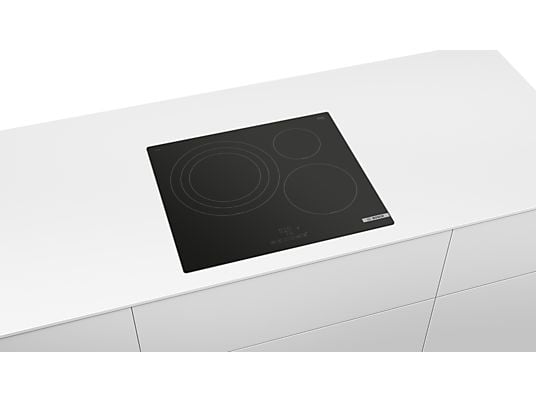 Placa inducción - Bosch PID61RBB5E, 3 zonas, Zona grande 32 cm, 17 niveles, Control TouchSelect, Negro