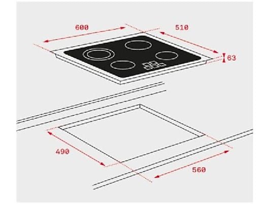 Placa vitrocerámica - Teka TB 6415, 4 zonas, Zona grande 21 cm, Touch Control, 60 cm, Negro