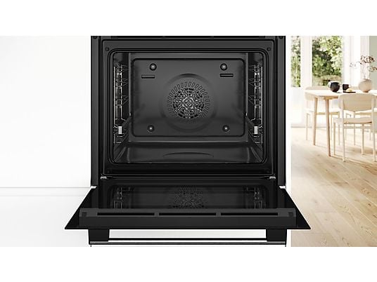 Horno - Bosch HBA514ES3, Serie 4, Multifunción, Limpieza por agua, 71 l, HotAir 3D, Mandos ocultables, 60 cm, inox