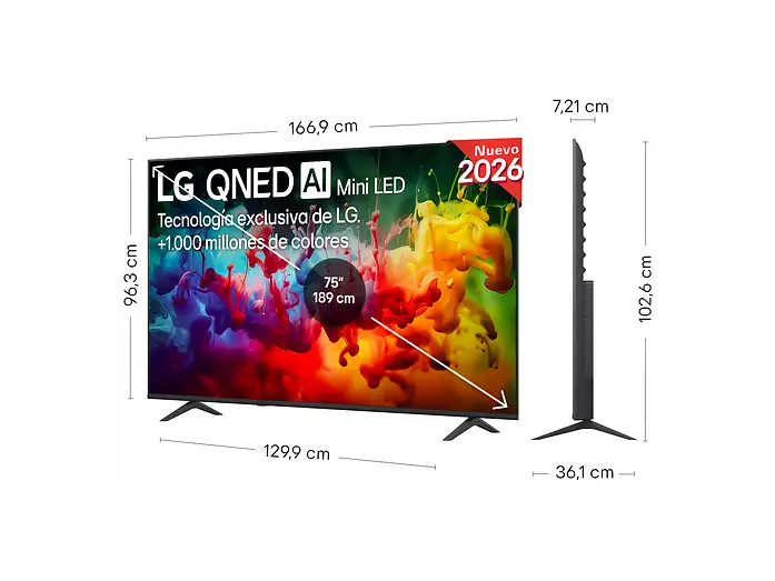 TV QNED Mini LED 75 - LG 75QNED72B6A, UHD 4K, Procesador Inteligente α7 AI Processor 4K Gen9, Smart TV, DVB-T2 (H.265), Negro