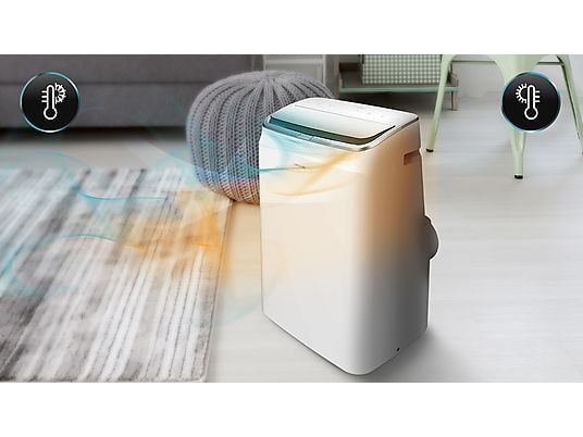 Aire acondicionado portátil - Cecotec ForceClima 12800 Soundless Heating Connected, 3024 fgh, Bomba de calor, 5 modos, 3 veloc, Mando, Wi-Fi, Blanco
