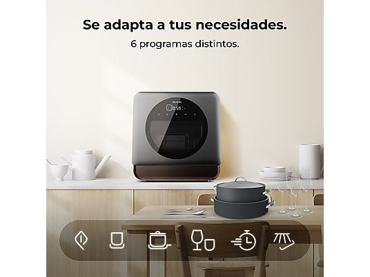 Lavavajillas compacto - CECOTEC Bolero Aguazero 1150 Dark, 3 servicios, 6 programas, 42,5 cm, 300