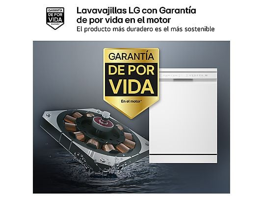 Lavavajillas - LG DF273FW, 14 servicios, 10 programas, 60 cm, QuadWash™, Blanco