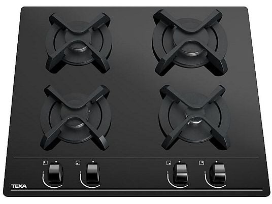 Placa de gas - Teka GBC 6400, 4 zonas, Gas natural, Mandos frontales ergonómicos, 60 cm, Negro