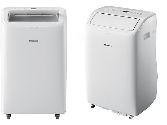 Aire acondicionado portátil - Hisense APC09QC, 2236 fgh, 3 velocidades, Deshumidificador, Super Cool, Mando a distancia, Kit Ventana, Wi-Fi, Blanco